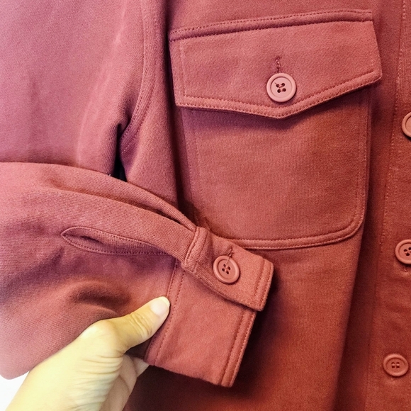 Good American Sueded Fleece Shacket Shirt Jacket In Burgundy Size XS - S - Picture 6 of 13